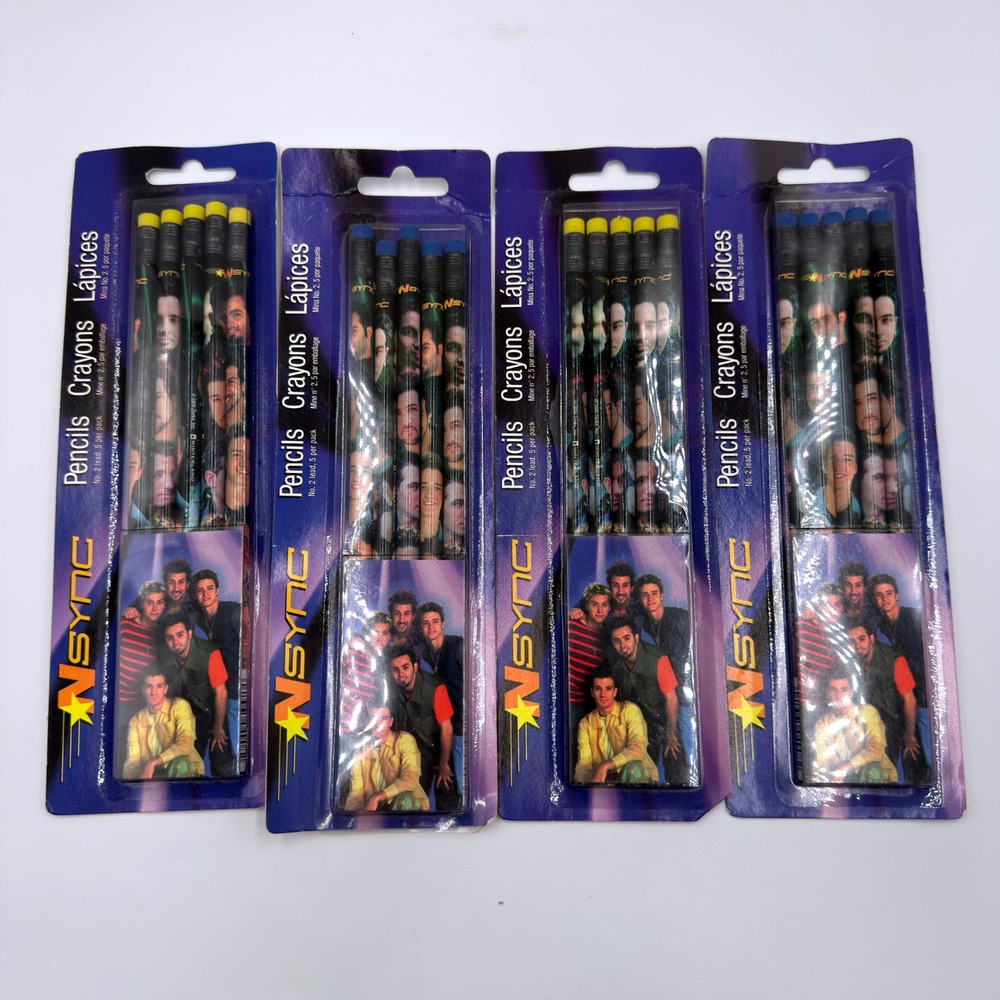 Vintage NSYNC Pencils 4 Pack Lot 2000 No 2 Lead Boy Band Memorabilia Y2K NEW